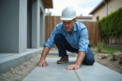 Ingénieur en construction examine la fondation d'une maison neuve