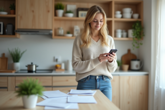 Femme d'une quarantaine discutant assurance habitation