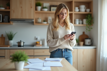 Femme d'une quarantaine discutant assurance habitation