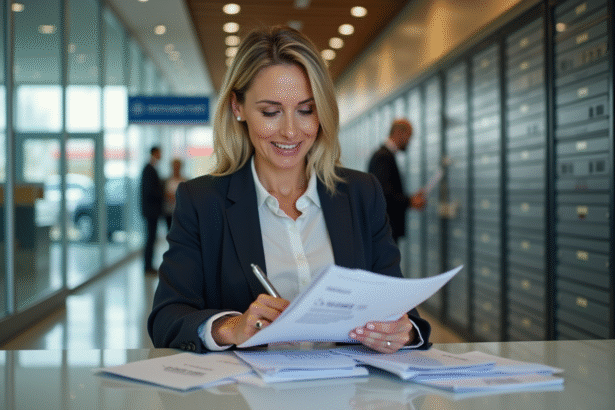 Femme d'âge moyen remplissant un formulaire d'expédition