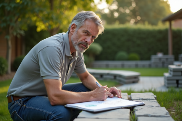 Homme paysagiste en pleine création de jardin