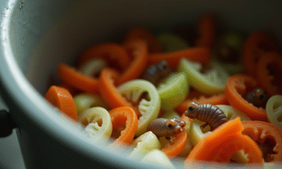 Zoom sur des asticots dans une poubelle de cuisine
